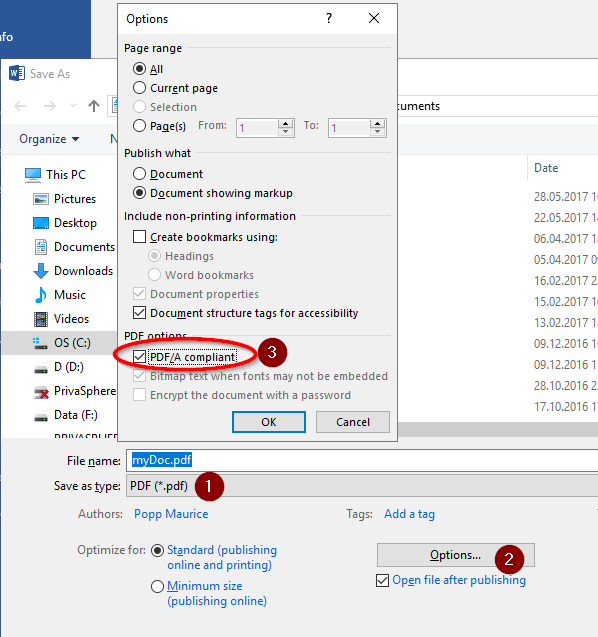 PDF/A saving in MS Word